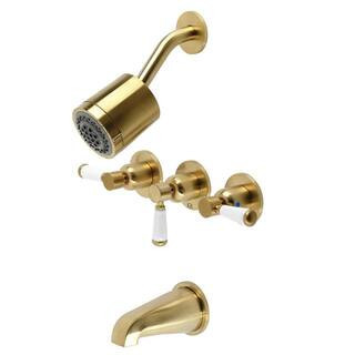 Paris 3-Handle 2-Spray Tub and Shower Faucet in Brushed Brass (Valve Included) | The Home Depot