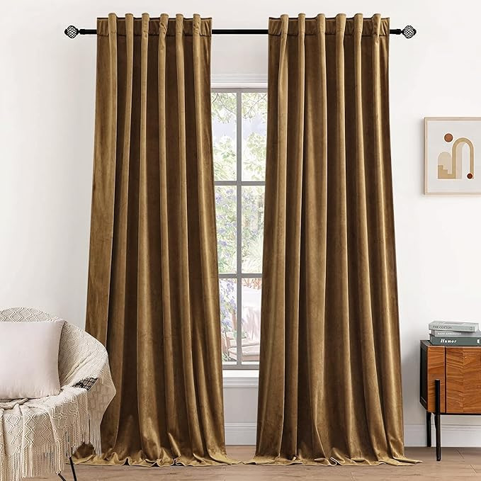 Gold Brown Velvet Curtains for Bedroom Window with Back Tab, Super Soft Vintage Luxury Heavy Drap... | Amazon (US)