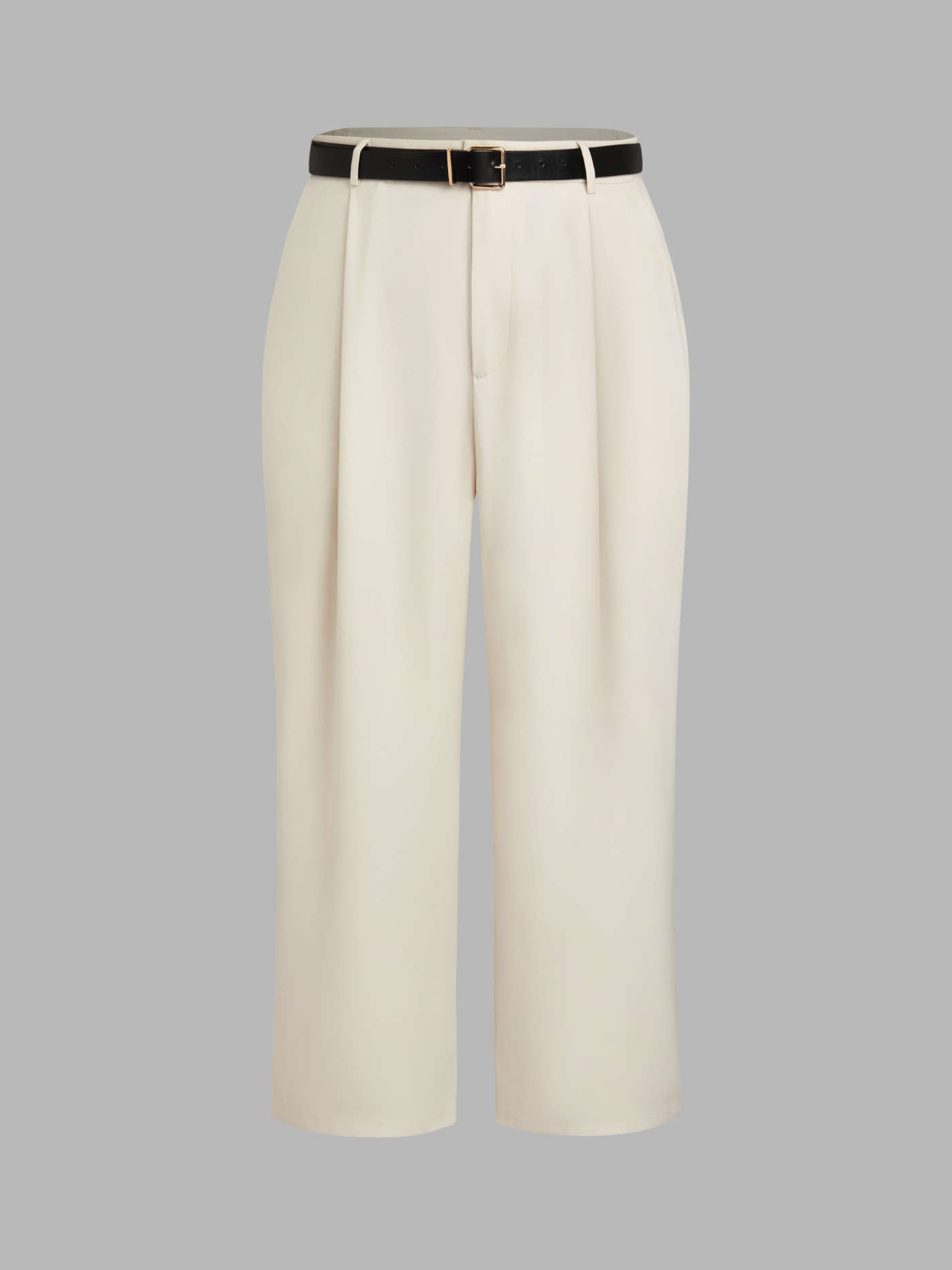 Woven High Waist Solid Tapered Trousers With Belt Curve & Plus For Daily Casual Coffee Shop Work | Cider