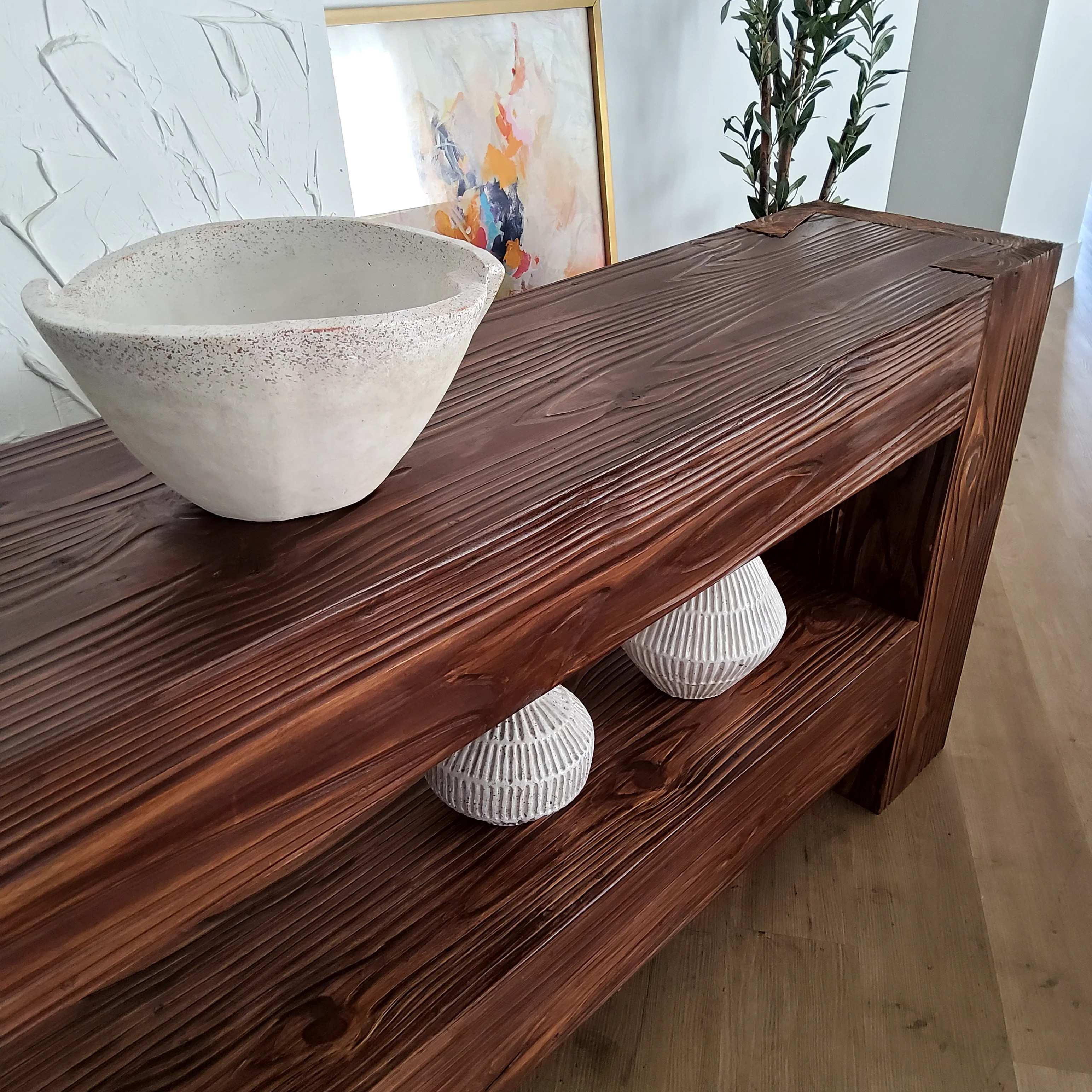Modern Rustic Media Console Table with Shelf - Rich Walnut | Vinna Home & Kitchen