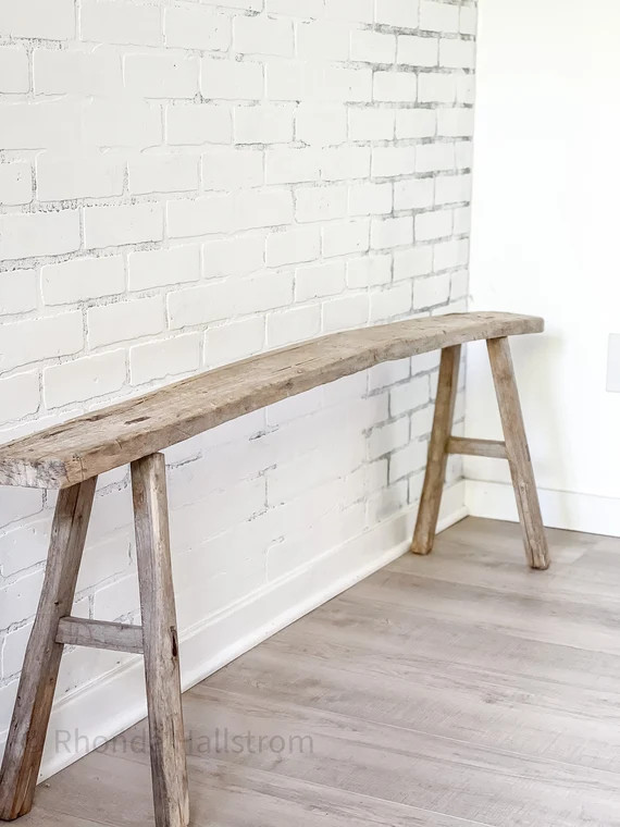 Antique Extra Long Wood Elm Bench Stool/ Natural Rustic Farmhouse | Etsy (US)