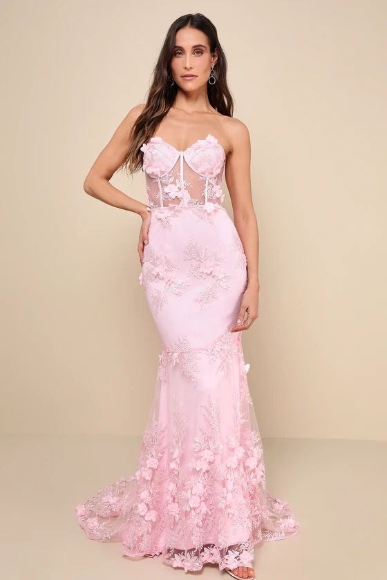 Radiant Expectations Pink Embroidered Floral Bustier Maxi Dress | Lulus