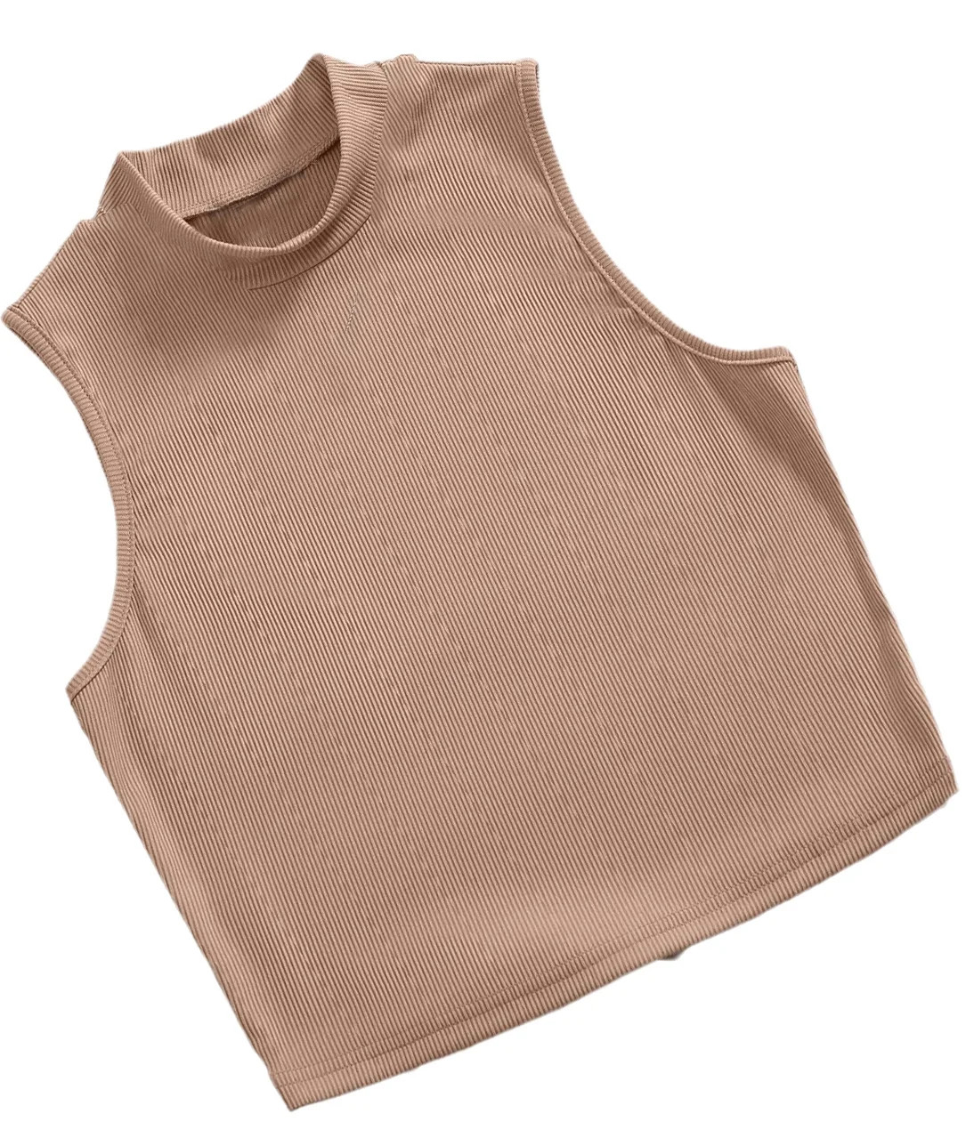 Women's Mock Neck Rib knit Tank Top Camel S | Walmart (US)