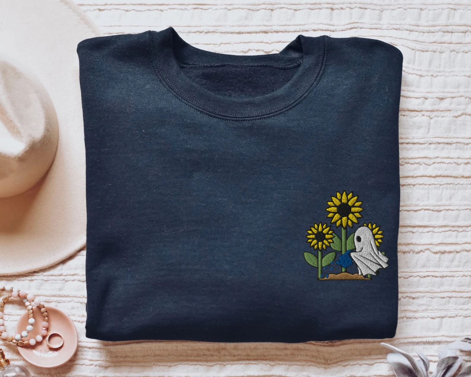 Spooky Season Sweatshirt Embroidered Sweater, Stay Spooky Spring Clothing Sweatshirt, Ghost Garde... | Etsy (US)