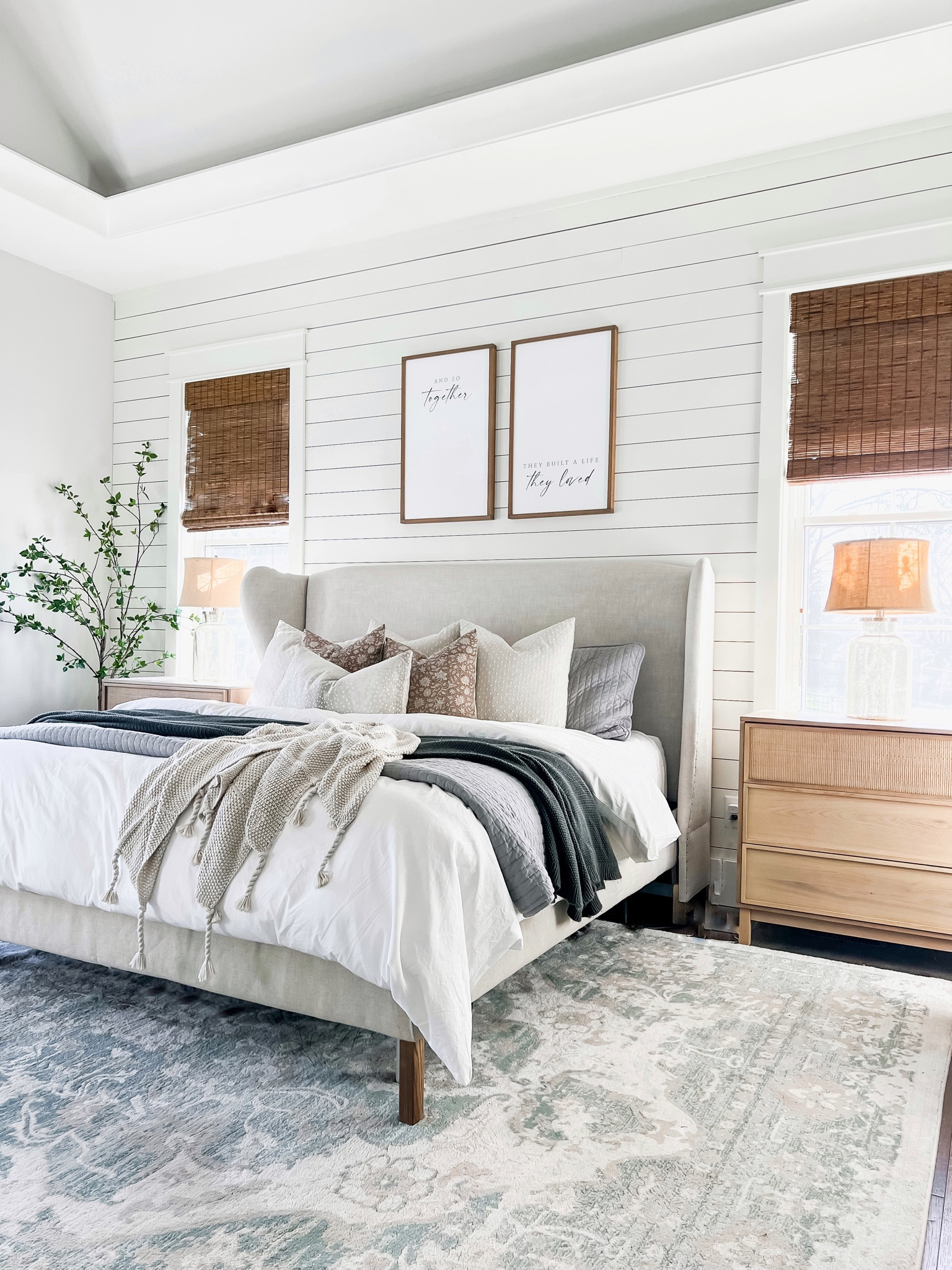 Master primary bedroom decor bed headboard bedding sheets duvet cover blankets, pillows, pillow, cover, quilt, and sham, set oversized, nightstands, dresser, side table, mercury, glass, lamps, woven, bamboo, shades, custom, wall, sign, artificial tree

Blinds: Malay Umber

#LTKFind #LTKunder100 #LTKhome