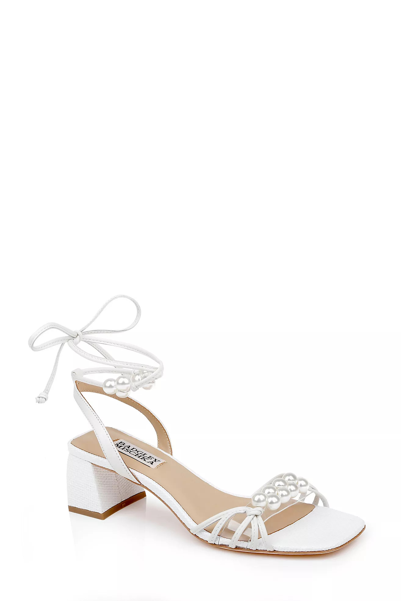 Badgley Mischka Dejah Pearl Ankle-Tie Low Block Sandals | Anthropologie (US)
