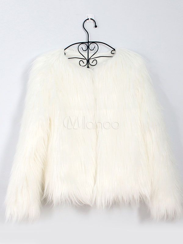 Faux Fur Coat Long Sleeve White Overcoat Women Faux Fur Jacket | Milanoo