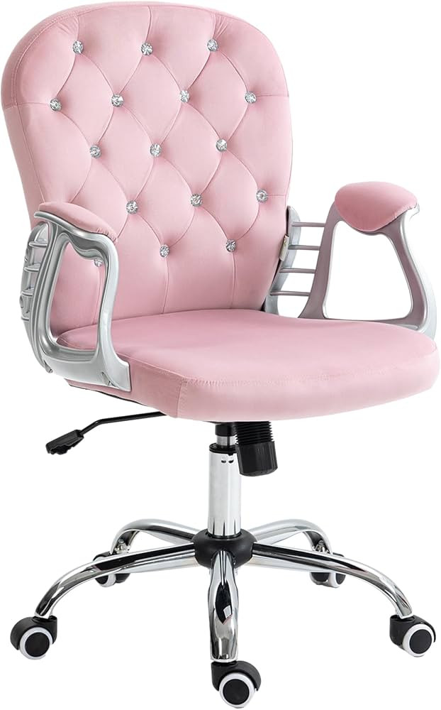 Vinsetto Velvet Home Office Chair, Button Tufted Desk Chair with Padded Armrests, Adjustable Heig... | Amazon (US)