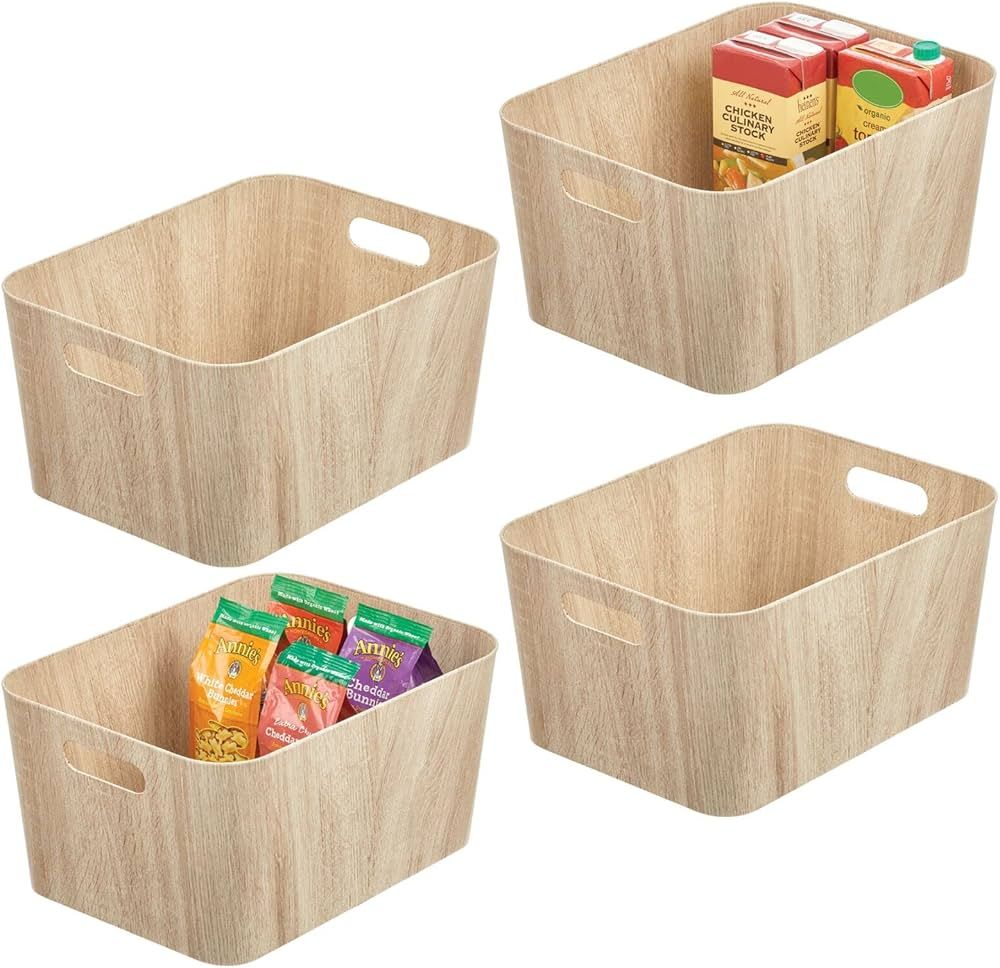 mDesign Wood Print Food Bin Box with Handles - Rustic Basket for Kitchen and Pantry Vegetable and... | Amazon (US)