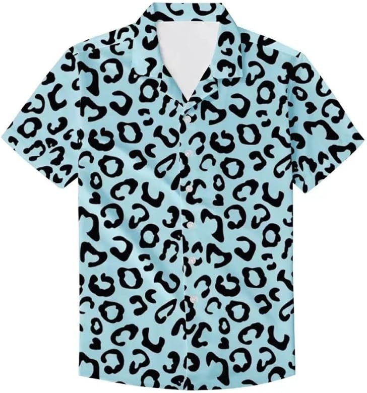 PinUp Angel Funky Hawaiian Shirt Men Short Sleeve Leopard Polka Dots Print Button Down Top Tee | Amazon (US)