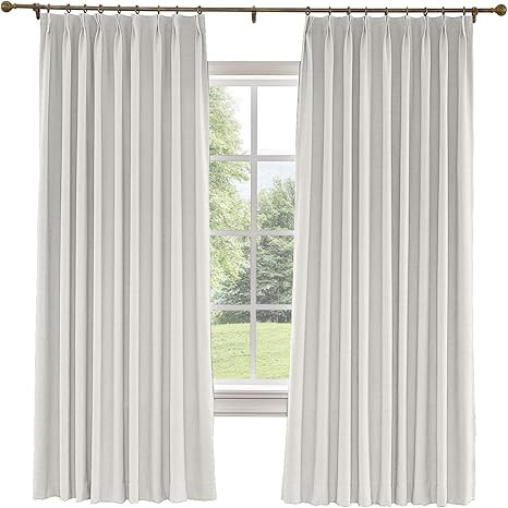 TWOPAGES 100% Blackout Pinch Pleat Curtain, Sliding Door Bedroom Faux Linen Textured Window Curta... | Amazon (US)