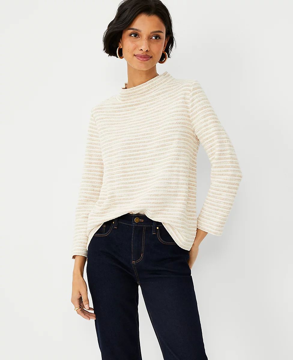 Tweed Stripe Mock Neck Top | Ann Taylor (US)