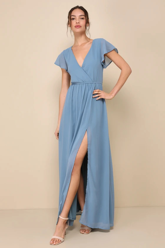 Lost in the Moment Slate Blue Maxi Dress | Lulus