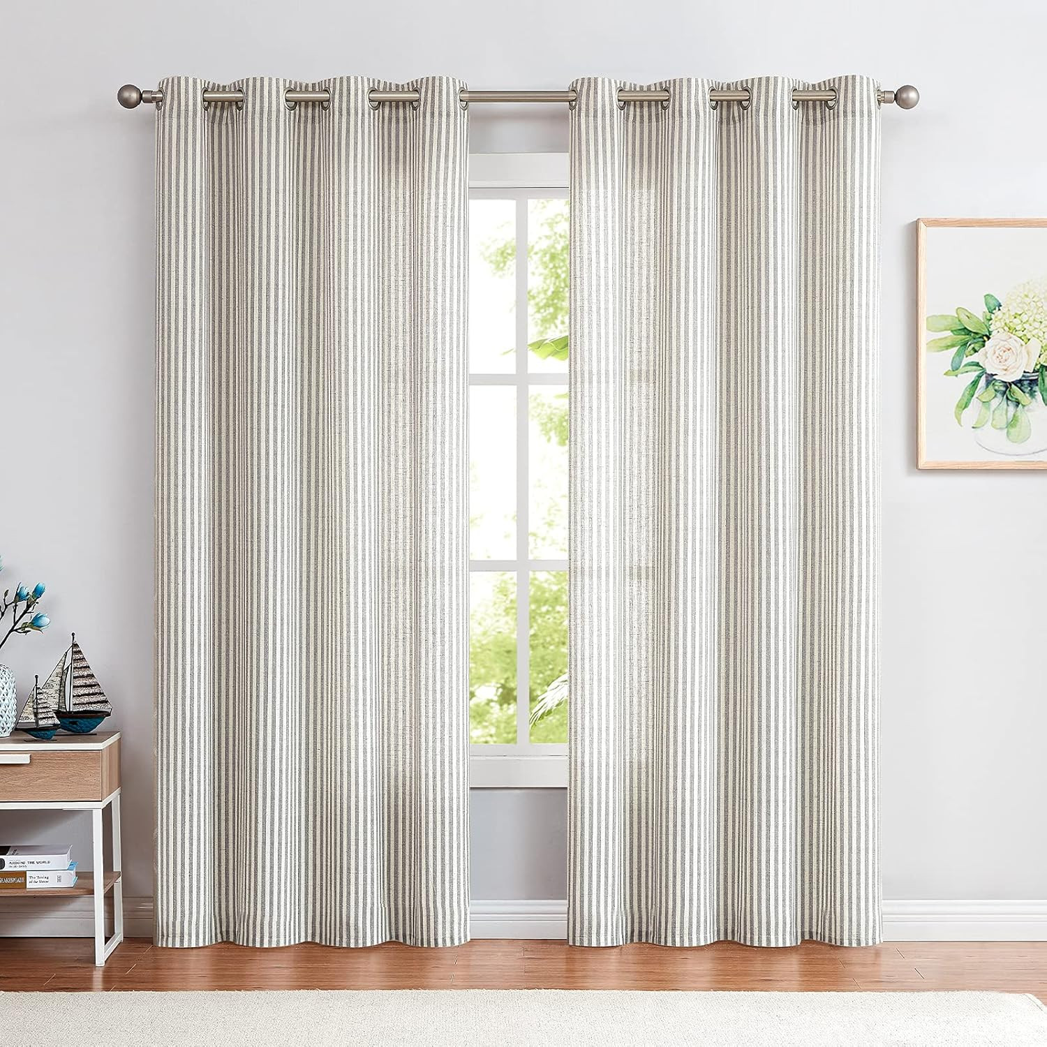 COLLACT Linen Curtains 96 Inch Length 2 Panels for Living Room Pinstripe Pattern Farmhouse Curtai... | Amazon (US)