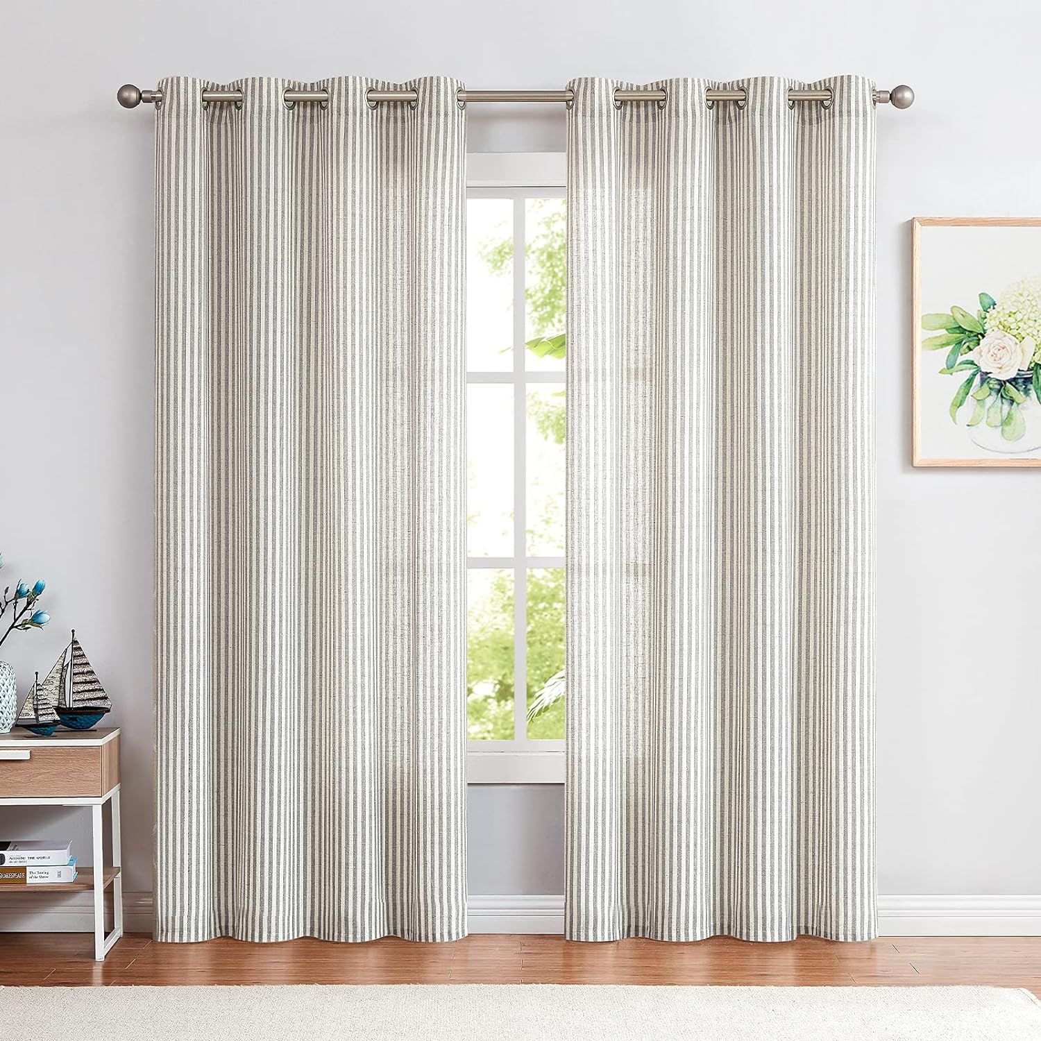 COLLACT Linen Curtains 96 Inch Length 2 Panels for Living Room Pinstripe Pattern Farmhouse Curtai... | Amazon (US)