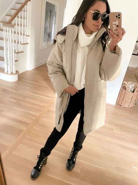 Kat Jamieson of With Love From Kat wears a winter outfit. Neutral coat, black boots, white sweater, black sunglasses, winter style. 

#LTKSeasonal #LTKunder100 #LTKstyletip