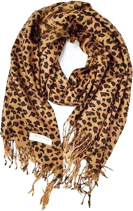 Animal Print Fringed Shoulder Pashmina Feel Wrap Scarf - Leopard Patterns | Amazon (US)