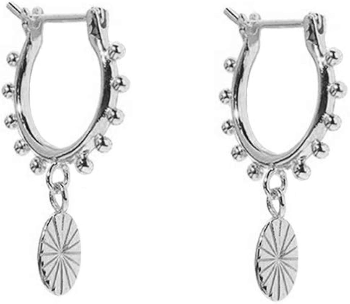 Punk Disc Drop Dangle Small Hoop Earrings for Women Girls 925 Sterling Silver Huggie Ball Bead Lever | Amazon (US)