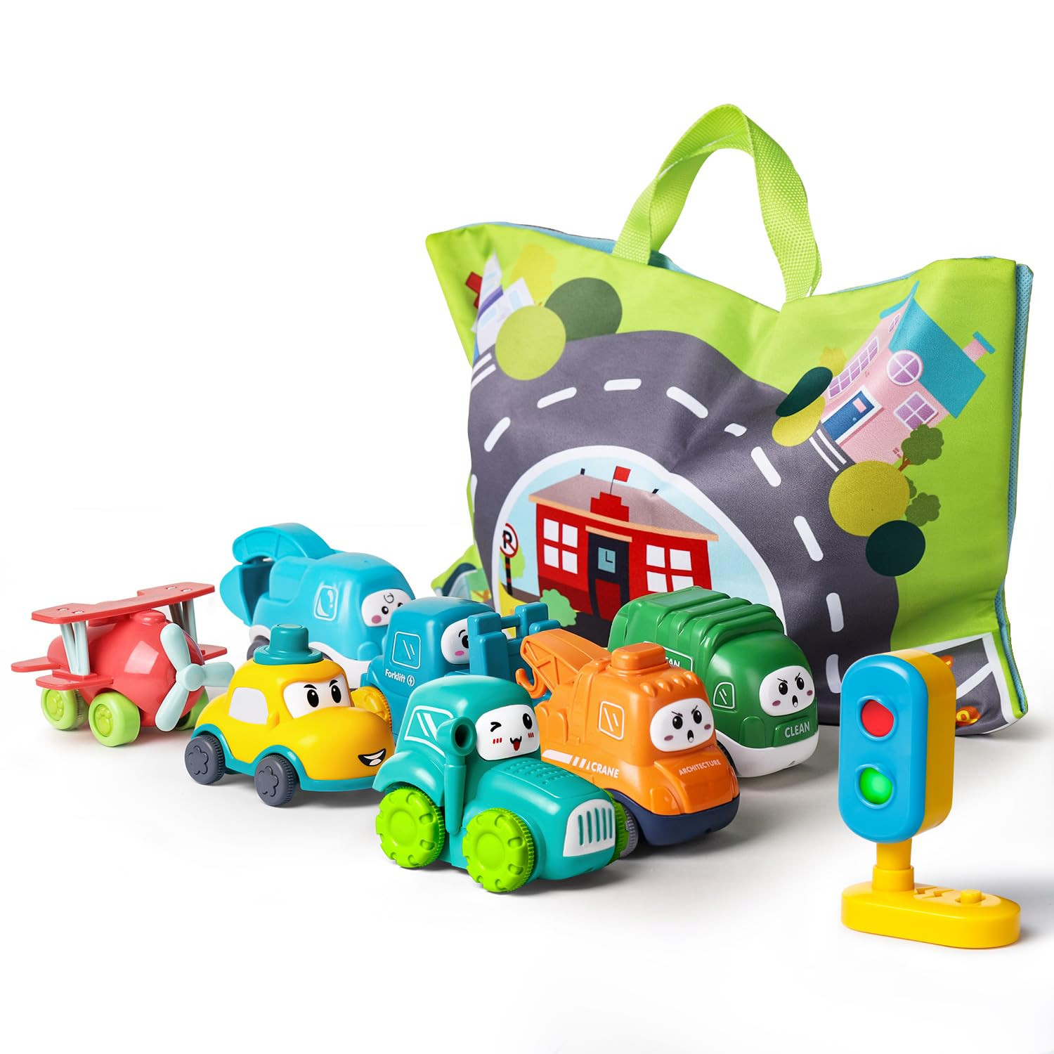 ALASOU 7 PCS Baby Cranes Car Toys with Playmat/Storage Bag|1st Birthday Gifts for Toddler Toys Ag... | Amazon (US)