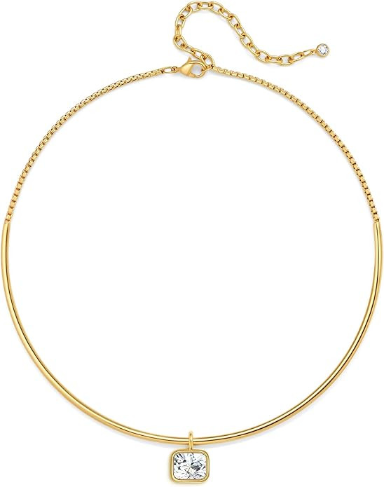WOWORAMA Dainty Gold Choker Necklaces for Women Minimalist CZ Collar Necklaces with Cubic Zirconi... | Amazon (US)