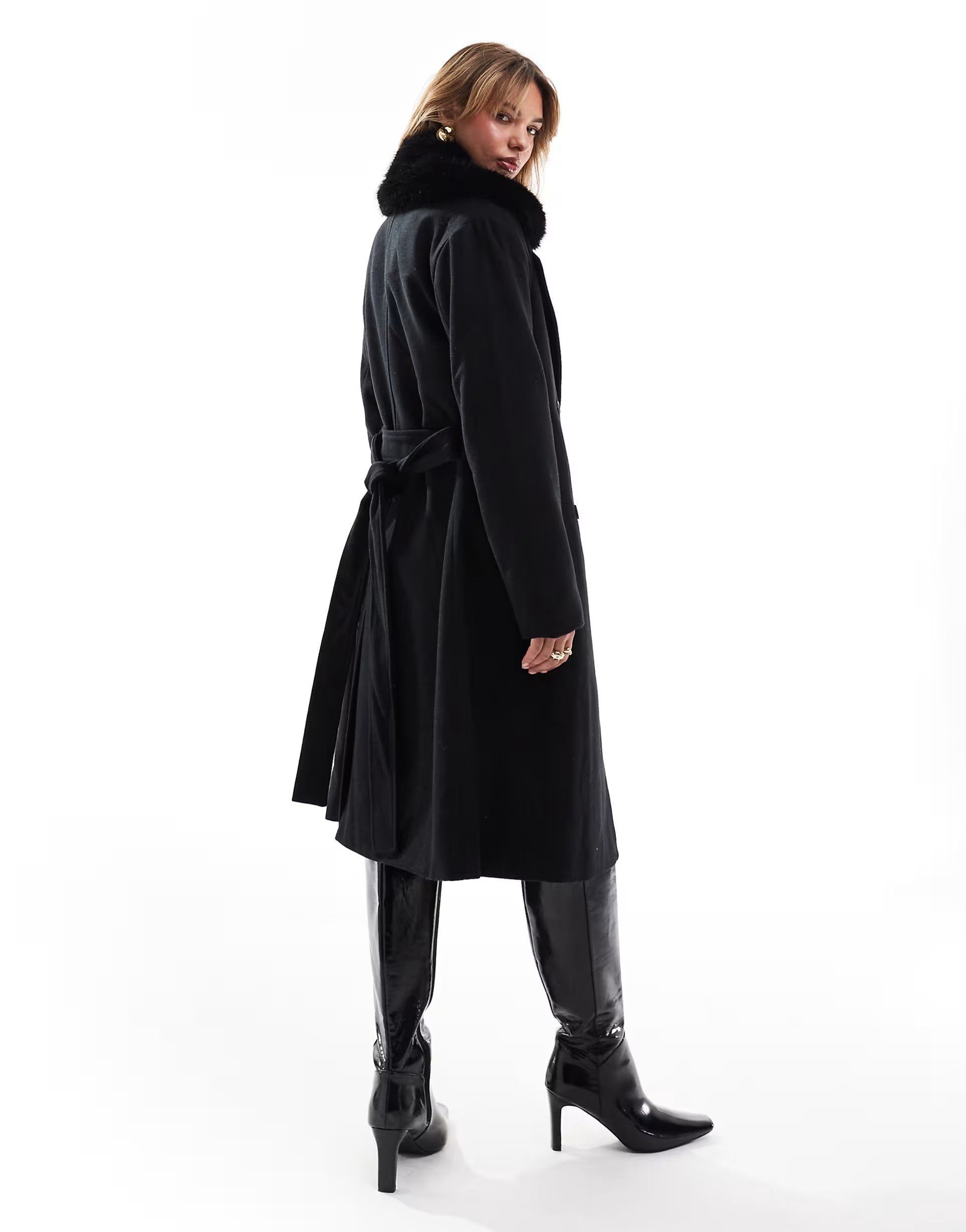 French Connection faux fur trim coat in black | ASOS (Global)