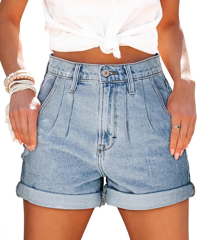 StunShow Women's Denim Shorts Mid Waist Jean Short | Amazon (US)