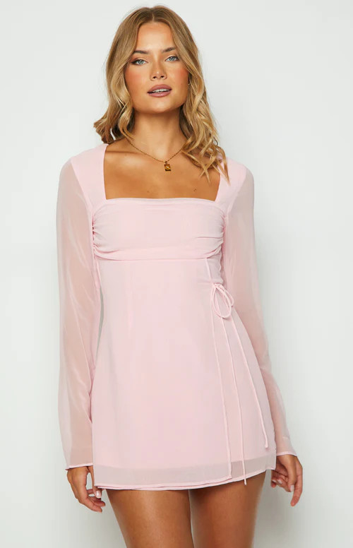 Lucy Baby Pink Long Sleeve Mini Dress | Beginning Boutique (AU)