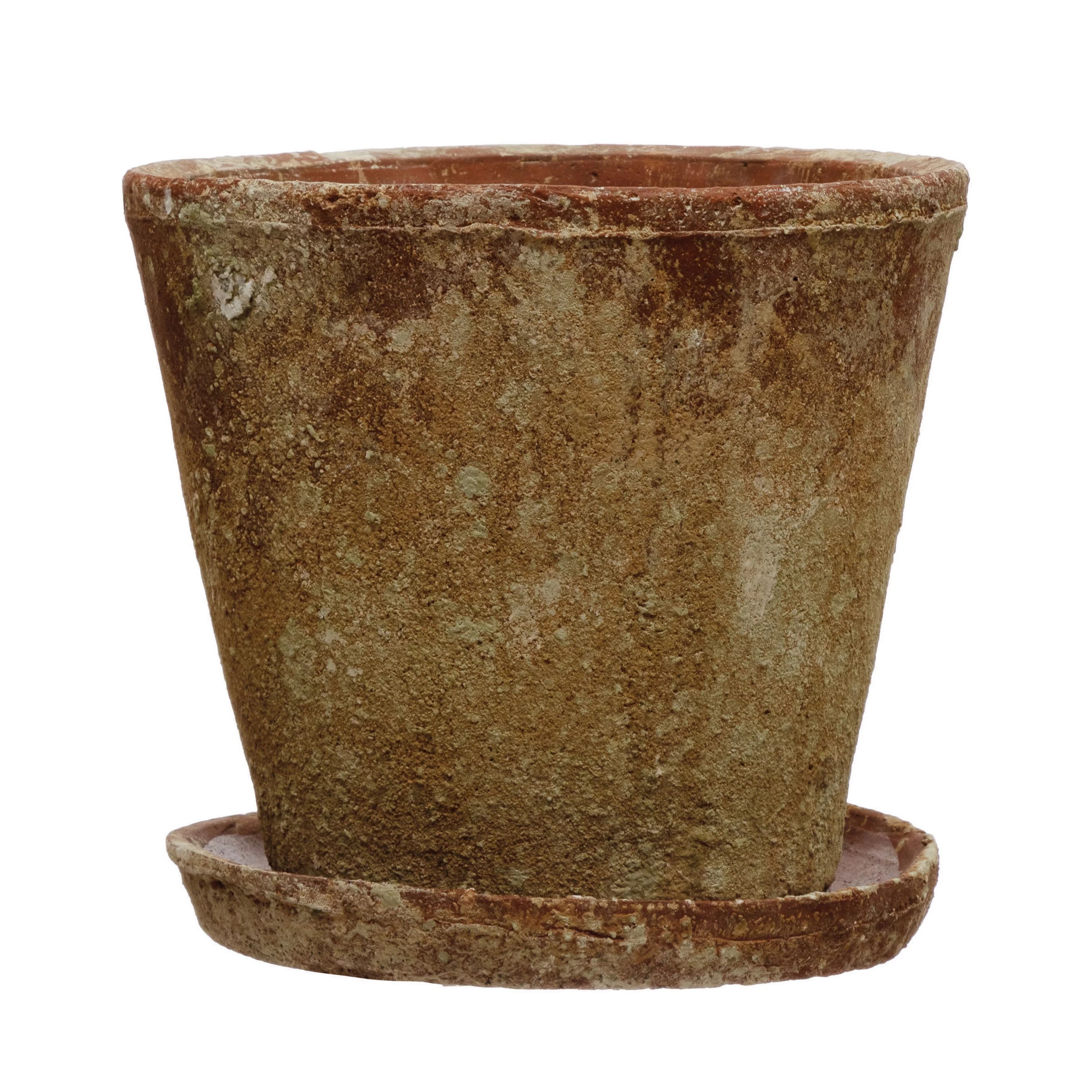 Creative Co-Op Cement Planter with Saucer, Distressed Terra-cotta Finish, Set of 2 (Holds 8" Pot)... | Walmart (US)