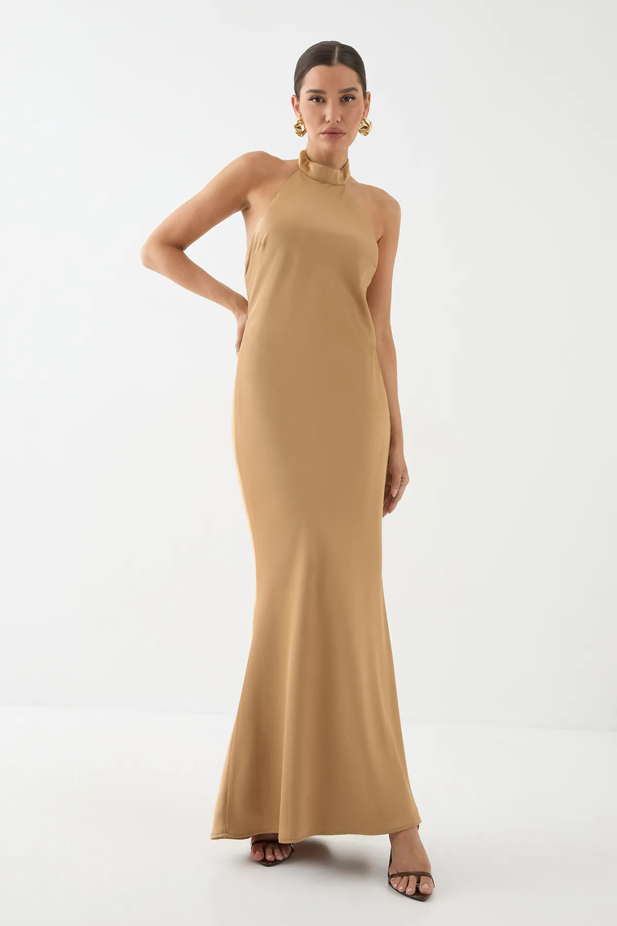 Bronze MISSPAP High Neck Satin Cowl Back Bridesmaid Dress | Nasty Gal USA | Nasty Gal US
