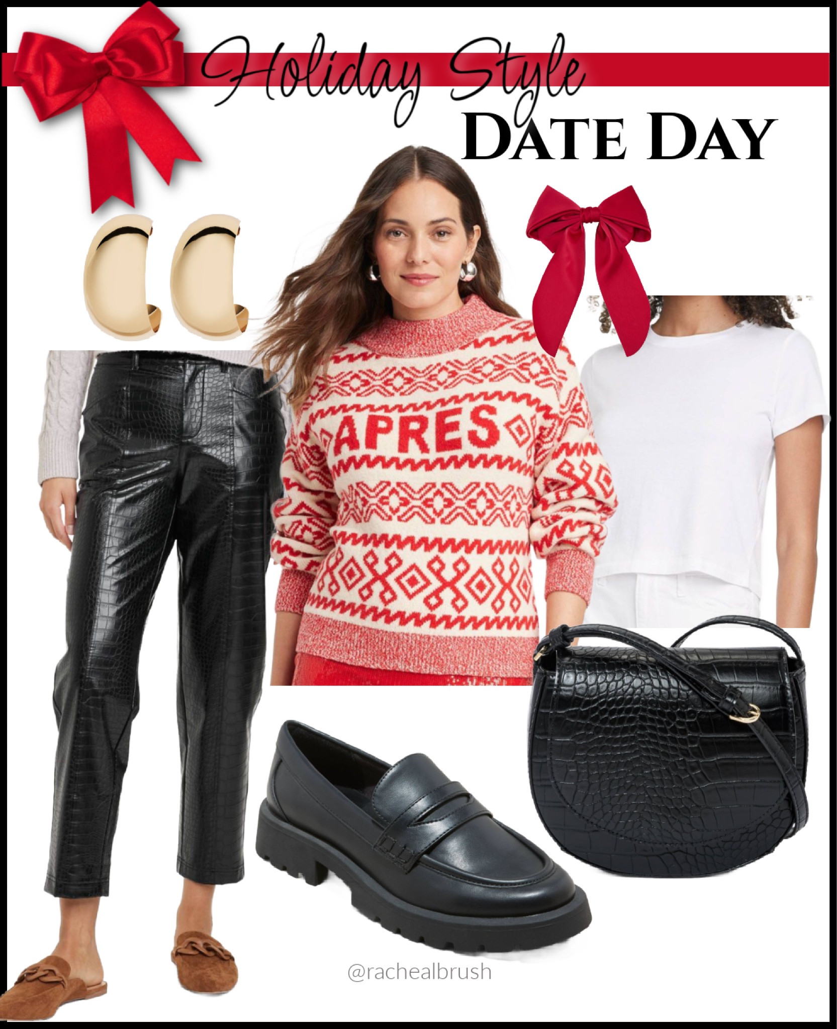 Holiday Style: Date Day. Apres sweater. Croc leather pants. Loafers. Hair bow. Christmas party. Holiday party. Holiday outfits. 

#LTKCyberWeek #LTKstyletip #LTKSeasonal