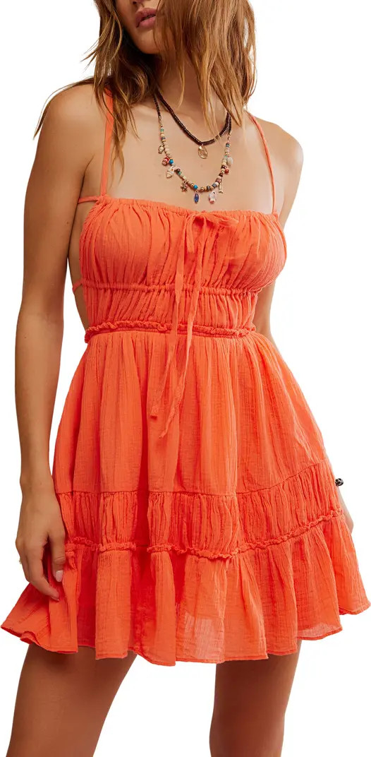 Taking Sides Shirred Tiered Cotton Minidress | Nordstrom