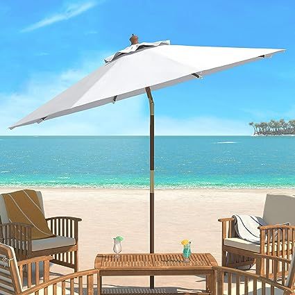 Safavieh PAT8009E Collection Cannes White 9Ft Wooden Outdoor Umbrella | Amazon (US)