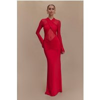 Tania Slinky And Mesh Long Sleeve Maxi Dress - Ruby I MESHKI I Size S | MESHKI US