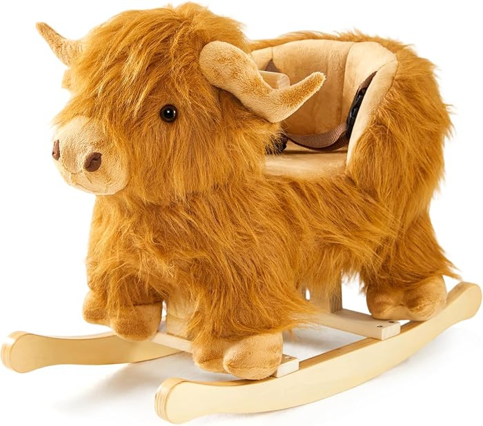 Baby Rocking Horse,Highlander Cattle Wooden Rocking Horse for Toddlers 1 Year Old Cute Cow Stuffe... | Amazon (US)