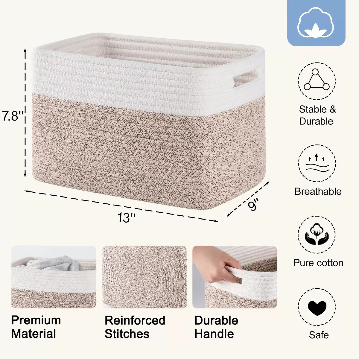 Aoibox Woven Storage Baskets for Organizing Durable Cotton Rope Bin for Shelves Toys Clothes Towe... | Target