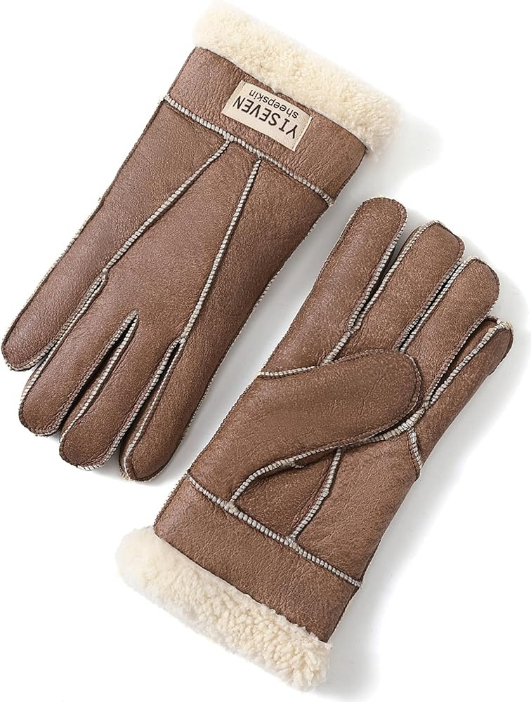 YISEVEN Women's Winter Sheepskin Shearling Leather Gloves Wool Cuffs | Amazon (US)