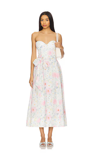 Floral Printed Tie Midi Dress in Summer White Floral | Revolve Clothing (Global)