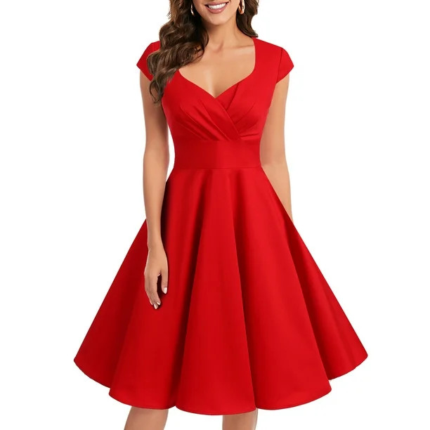 Dressystar Women 1950s Retro Vintage Short Dress Female Cocktail Party Swing Dress - Walmart.com | Walmart (US)