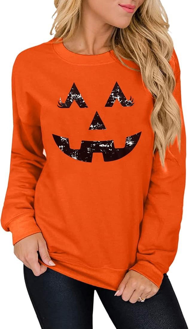 Women's Halloween Long Sleeve Pumpkin SweatShirt | Amazon (US)
