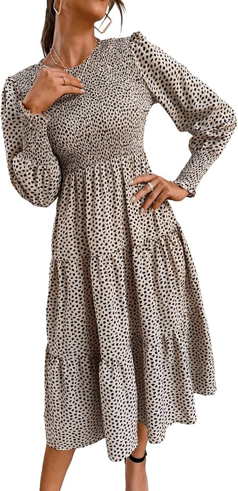 SweatyRocks Women's Long Sleeve Floral Print Flared Flowy Chiffon Maxi Dress | Amazon (US)