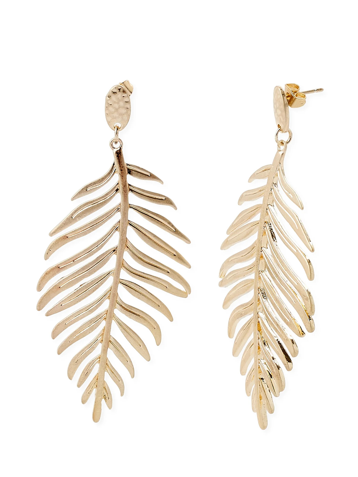 Scoop Women’s 14K Gold Flash-Plated Satin Palm Leaf Earrings | Walmart (US)