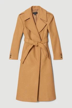 Italian Virgin Wool Blend Strong Shoulder Coat | Karen Millen UK + IE + DE + NL