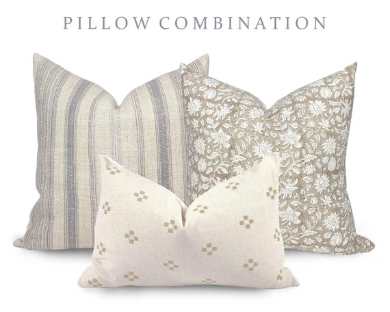 PILLOW COMBO  Spring Neutrals Grey Stripe Pillow Beige | Etsy | Etsy (US)