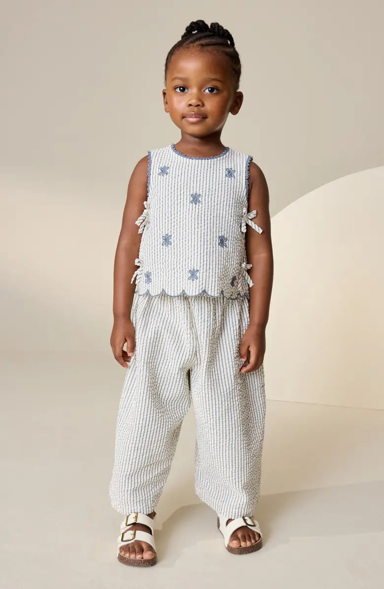 Kids' Floral Embroidered Sleeveless Cotton Seersucker Top & Pants Set | Nordstrom