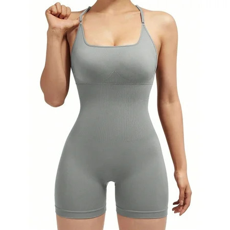 IMISSILLEB Workout Romper For Women Solid Color Sleeveless Backless Yoga Shorts Jumpsuit for Sports Gym Fitness Athletic Active Wear | Walmart (US)