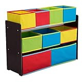Delta Children Deluxe Multi-Bin Toy Organizer with Storage Bins, Dark Chocolate/Primary Colored Bins | Amazon (US)