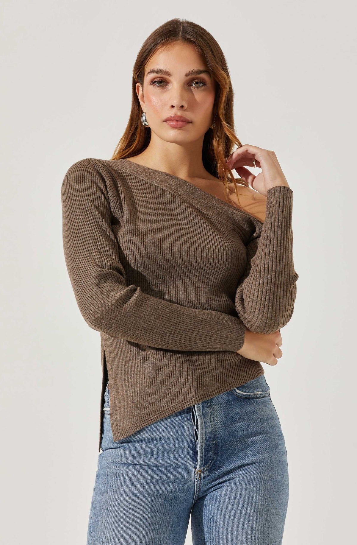 Aldari Off Shoulder Ribbed Knit Sweater | ASTR The Label (US)