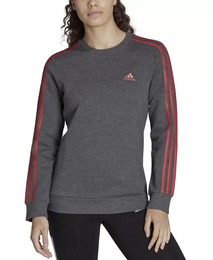 adidas Women's 3-Stripe Cotton Fleece Crewneck Sweatshirt & Reviews - Activewear - Women - Macy's | Macys (US)