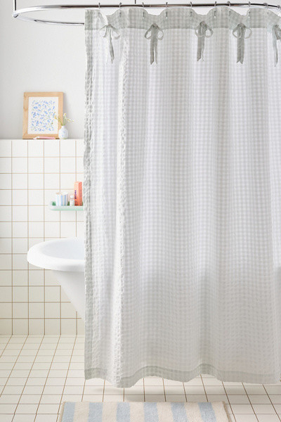 Seersucker Knotted Shower Curtain in White at Urban Outfitters | Urban Outfitters (US and RoW)