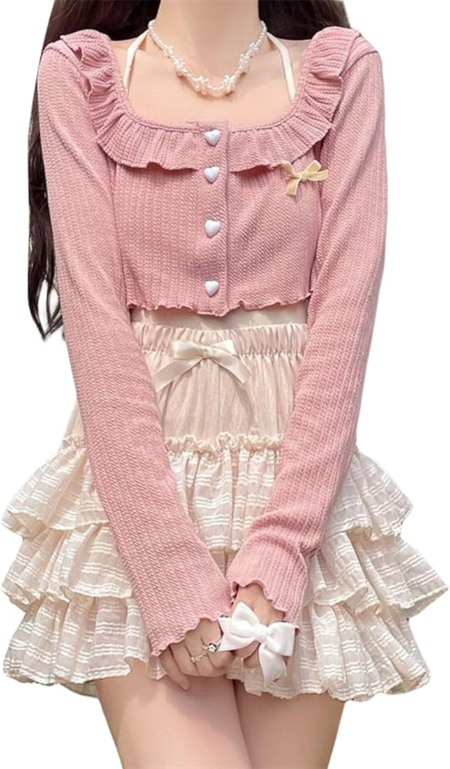 Women Korean Kawaii Mini Skirt Low Waist Lace Patchwork Ruffle Mini Skirt Sweet 90s E-Girl Aesthe... | Amazon (US)